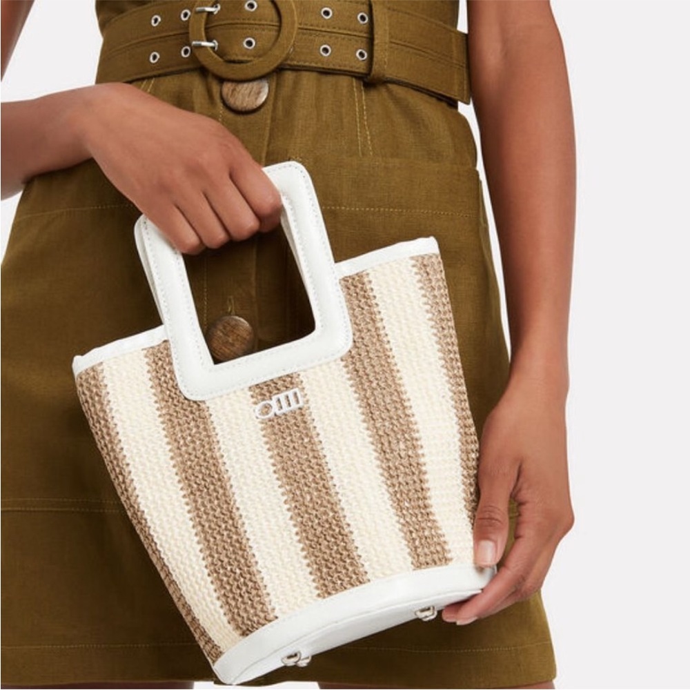 SOLID & STRIPED Sand & White Striped The Pookie Crochet Mini Tote Bag